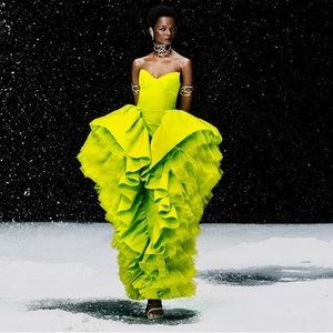 H&M Metaverse Agate Green Flounced Evening Dress